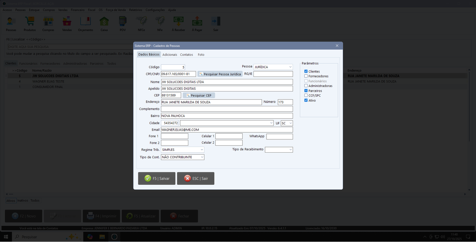Gestão de clientes.